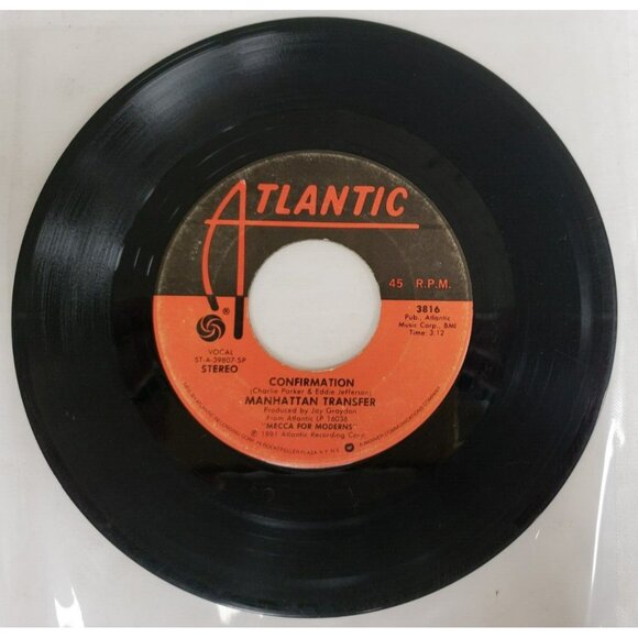 Record 45 RPM Vinyl Manhattan Transfer- Boy From New York City/ Confirmation - Picture 2 of 4
